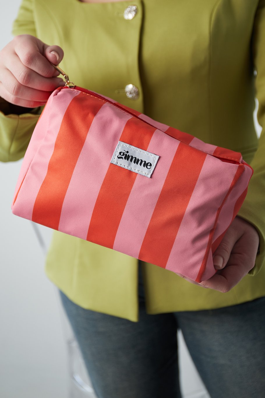 Borsa per il trucco a righe grandi - Arancione rosa Immagine3